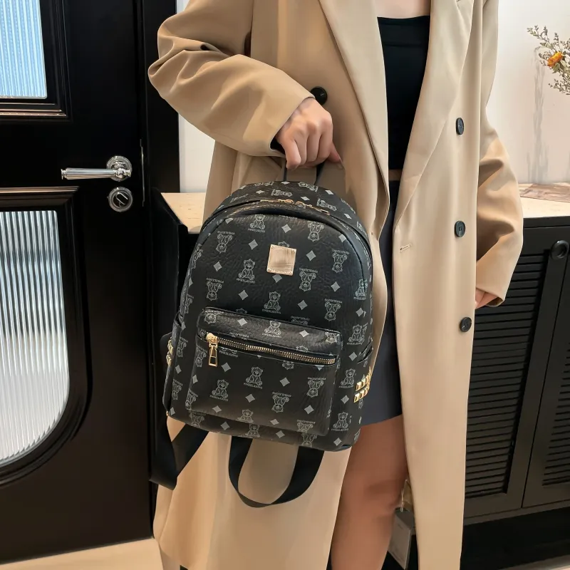 ROUNDOT PU Backpack Regular Women's Ecru/Black/Yellow-10