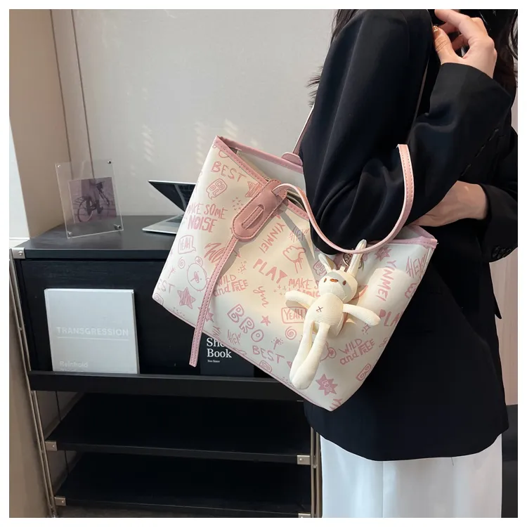 ROUNDOT PU Tote Bag Shopping Bag Crossbody Bag Shoulder Bag Women's Black/Blue/Pink/Brown-20