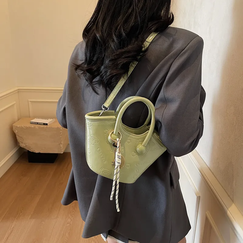 ROUNDOT PU Handbag Regular Women's Ecru Black/Green/Pink-11