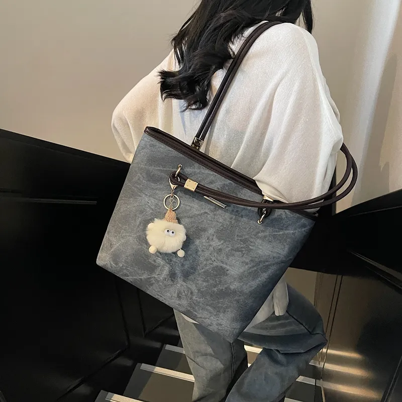 ROUNDOT PU Tote Bag Shopping Bag Shoulder Bags Women's Ecru/Black/Blue-16
