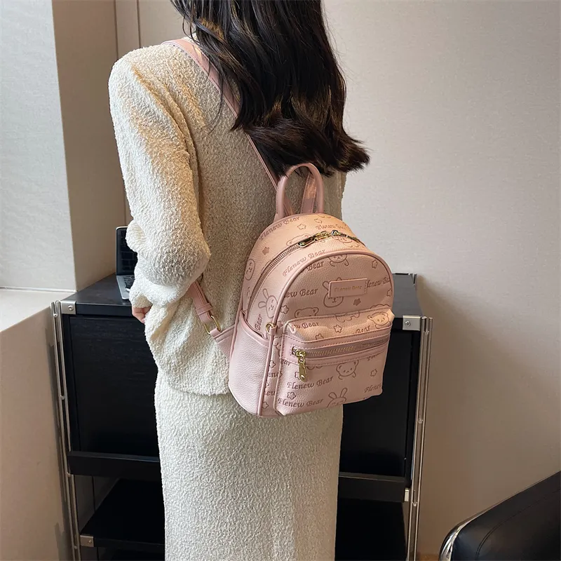ROUNDOT PU Backpacks Backpack Regular Women's Ecru/Black/Blue/Pink/Brown-22