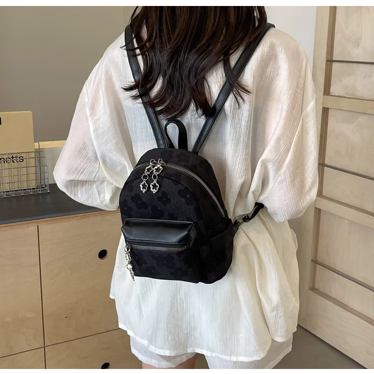 ROUNDOT PU Backpack Regular Women's Ecru/Black/Pink-9