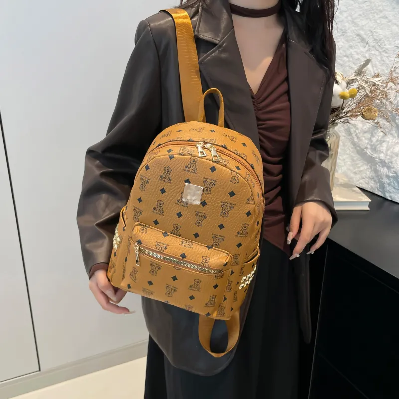 ROUNDOT PU Backpack Regular Women's Ecru/Black/Yellow-18