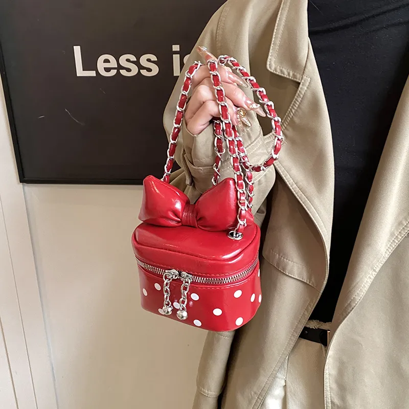 ROUNDOT PU Shoulder Bag Women's Ecru/Black/Red/Pink-23