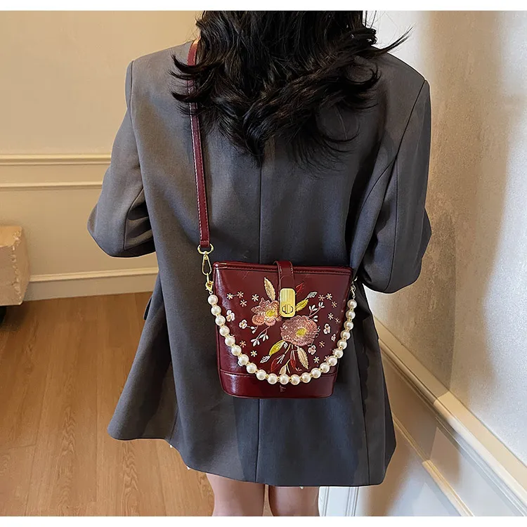 ROUNDOT PU Crossbody One Shoulder Handbags Women's Ecru Black/Pink/Burgundy-22
