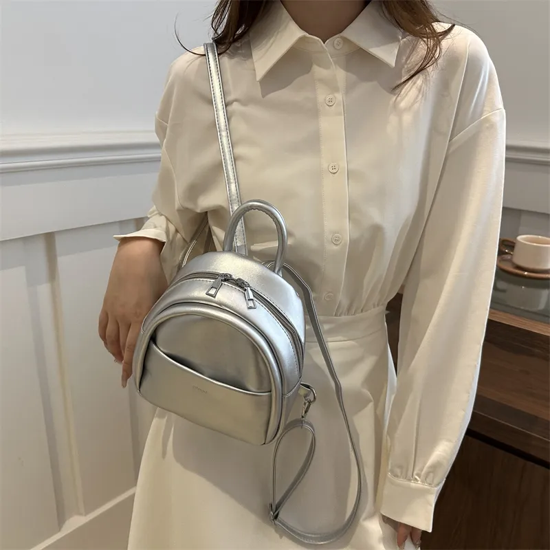 ROUNDOT PU Backpacks Backpack Women's White/Silver/Black/Pink/Yellow-8