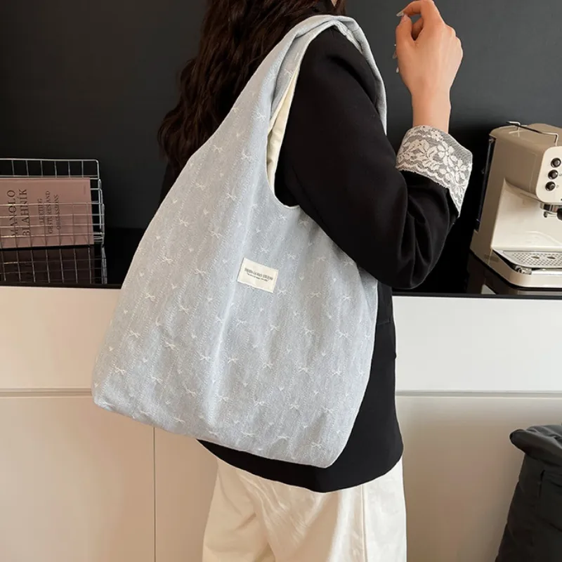 ROUNDOT Fabric Tote Bag, Shoulder Bag Unisex Light Blue/Blue-1