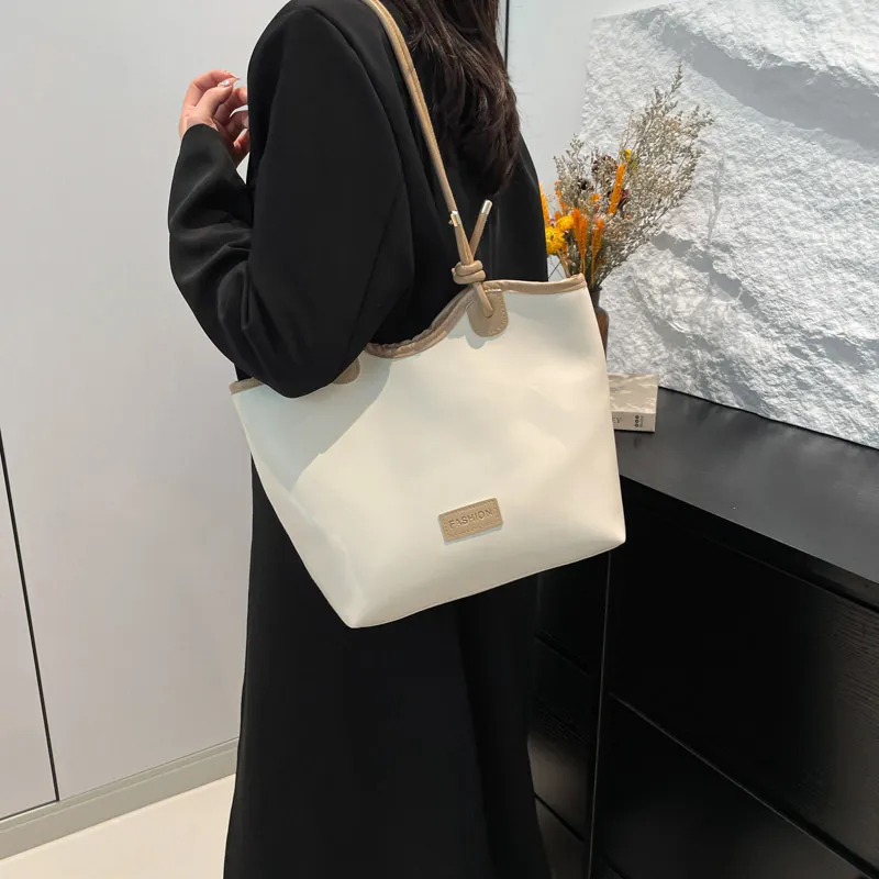 ROUNDOT PU Tote Bag Shoulder Bag Regular Women's White/Black/Khaki/Brown-5