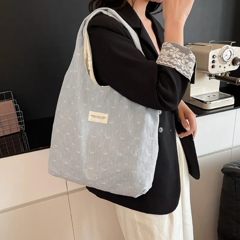 ROUNDOT Fabric Tote Bag, Shoulder Bag Unisex Light Blue/Blue-4