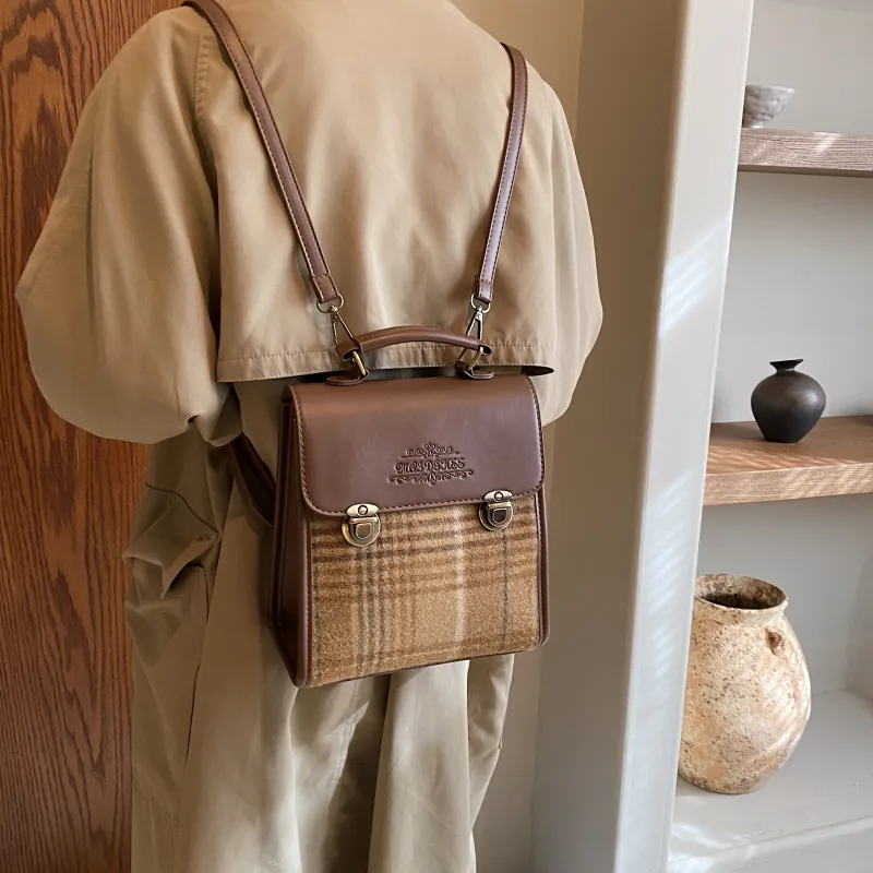 ROUNDOT PU Handbag Shoulder Bag Backpack Regular Women's Khaki/Coffee/Brown-3