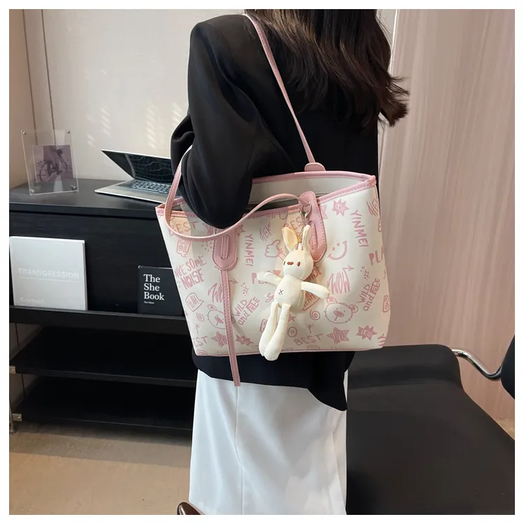 ROUNDOT PU Tote Bag Shopping Bag Crossbody Bag Shoulder Bag Women's Black/Blue/Pink/Brown-17