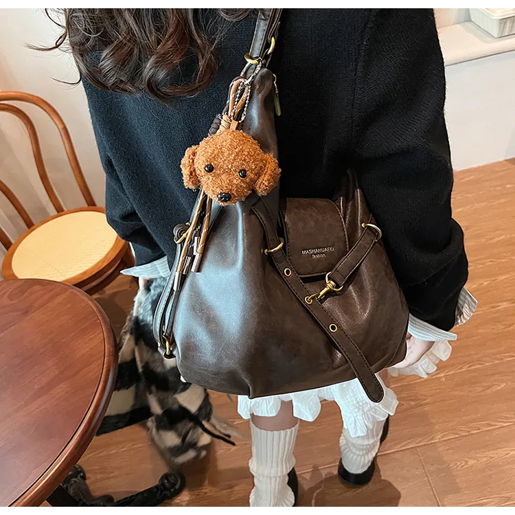 ROUNDOT PU Shoulder Bag Regular Women's Coffee/Brown/Black-4