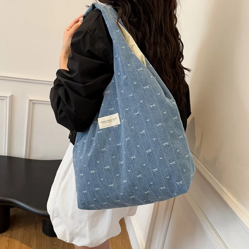 ROUNDOT Fabric Tote Bag, Shoulder Bag Unisex Light Blue/Blue-12