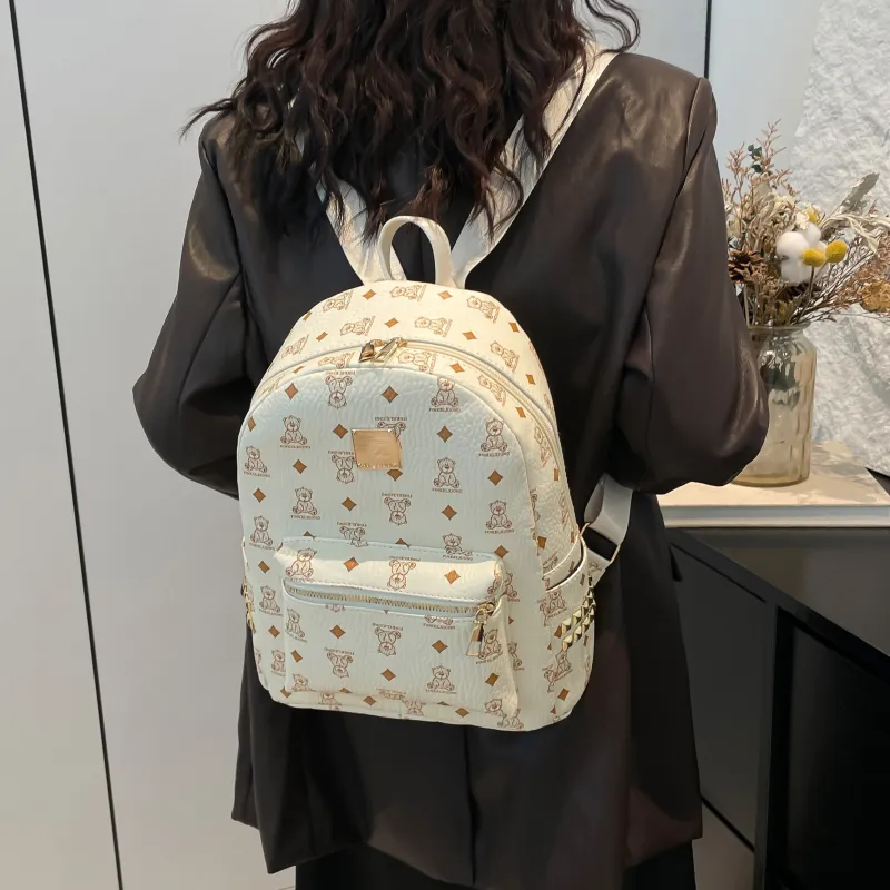 ROUNDOT PU Backpack Regular Women's Ecru/Black/Yellow-3
