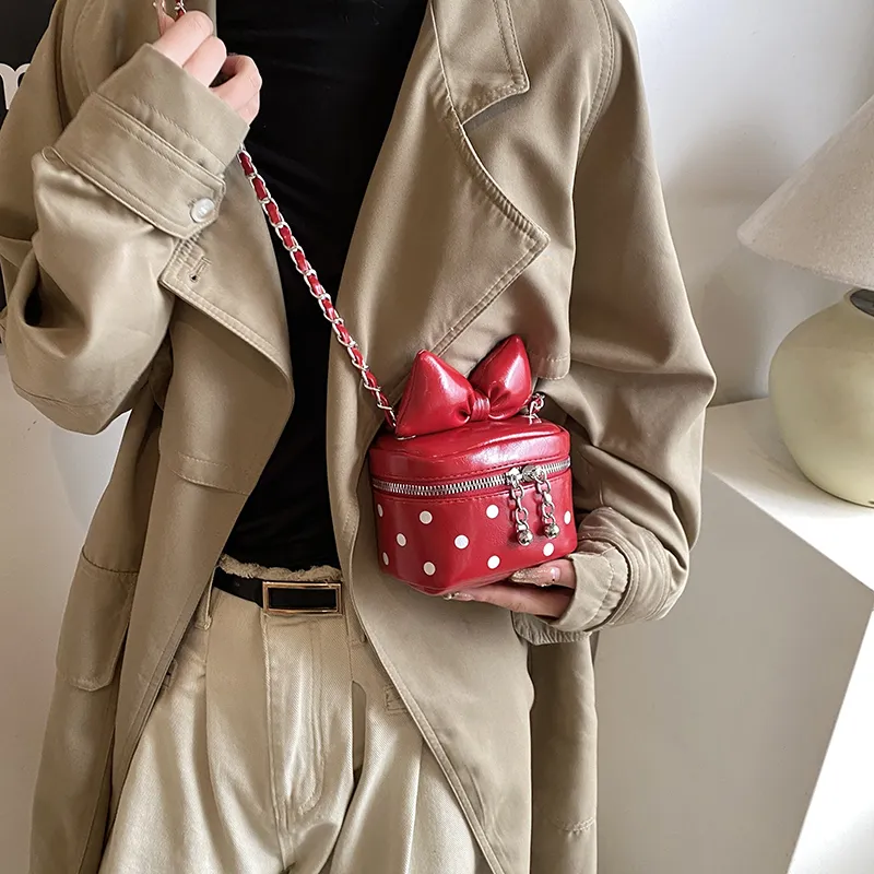 ROUNDOT PU Shoulder Bag Women's Ecru/Black/Red/Pink-24