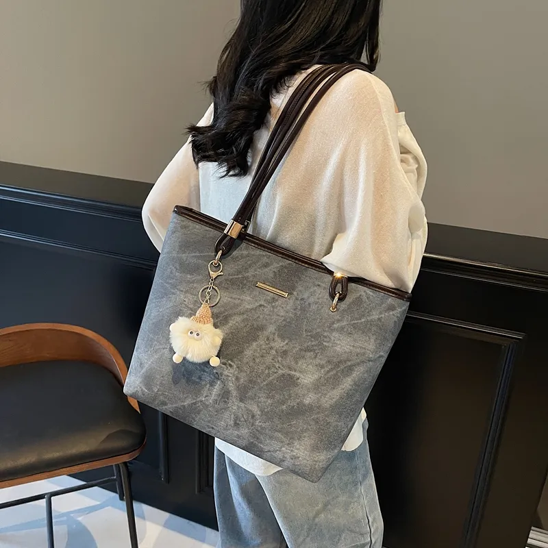 ROUNDOT PU Tote Bag Shopping Bag Shoulder Bags Women's Ecru/Black/Blue-17