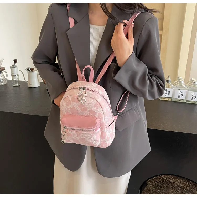 ROUNDOT PU Backpack Regular Women's Ecru/Black/Pink-16