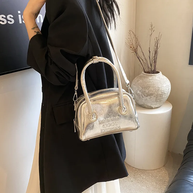 ROUNDOT PU Handbag Women's Silver/Black-6