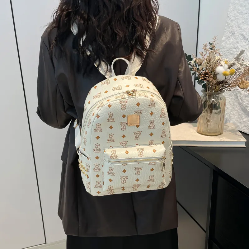 ROUNDOT PU Backpack Regular Women's Ecru/Black/Yellow-2