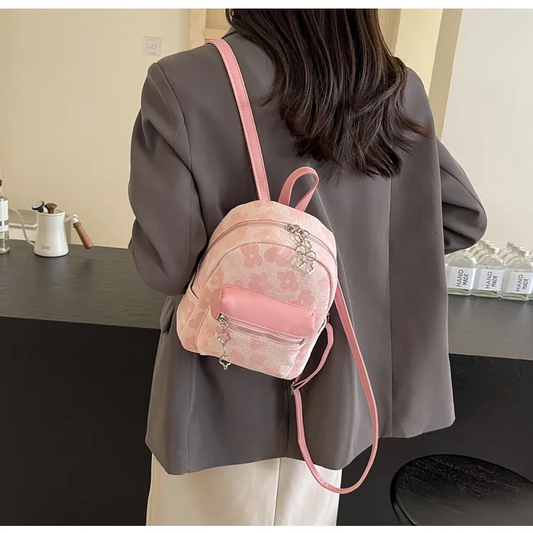 ROUNDOT PU Backpack Regular Women's Ecru/Black/Pink-20