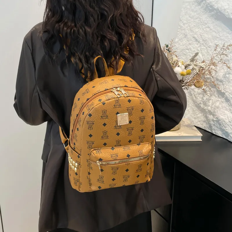 ROUNDOT PU Backpack Regular Women's Ecru/Black/Yellow-17