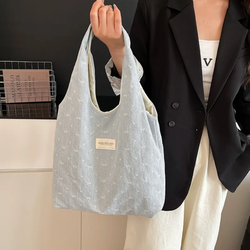 ROUNDOT Fabric Tote Bag, Shoulder Bag Unisex Light Blue/Blue-5