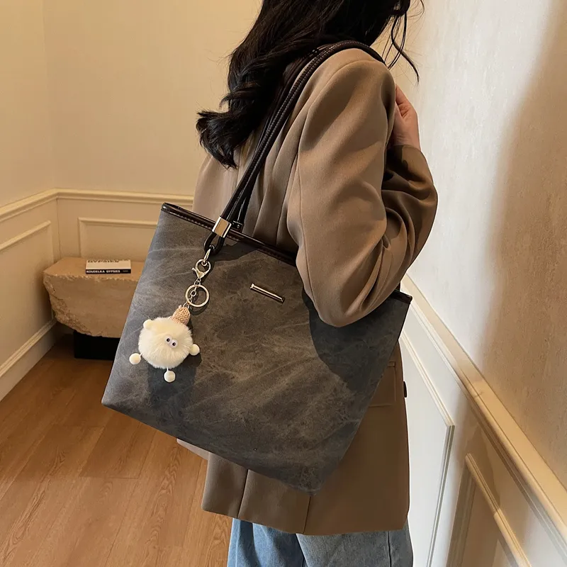 ROUNDOT PU Tote Bag Shopping Bag Shoulder Bags Women's Ecru/Black/Blue-12