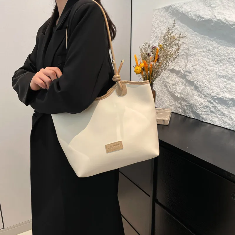 ROUNDOT PU Tote Bag Shoulder Bag Regular Women's White/Black/Khaki/Brown-4
