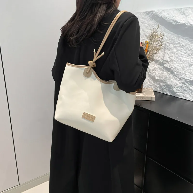 ROUNDOT PU Tote Bag Shoulder Bag Regular Women's White/Black/Khaki/Brown-3