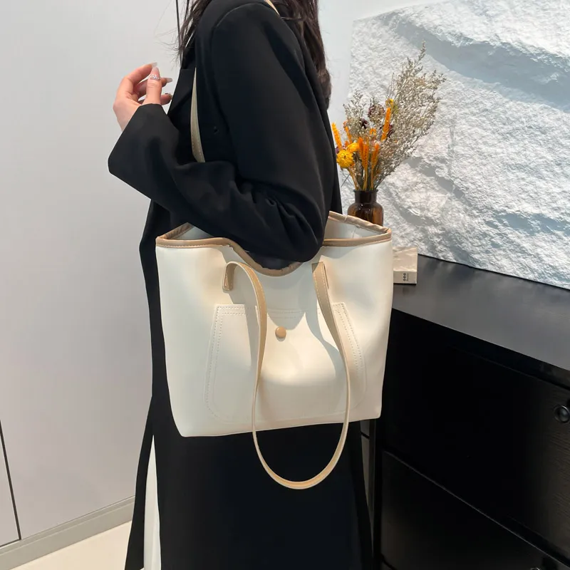 ROUNDOT PU Shoulder Bag Tote Regular Women's White/Black/Khaki/Brown-6