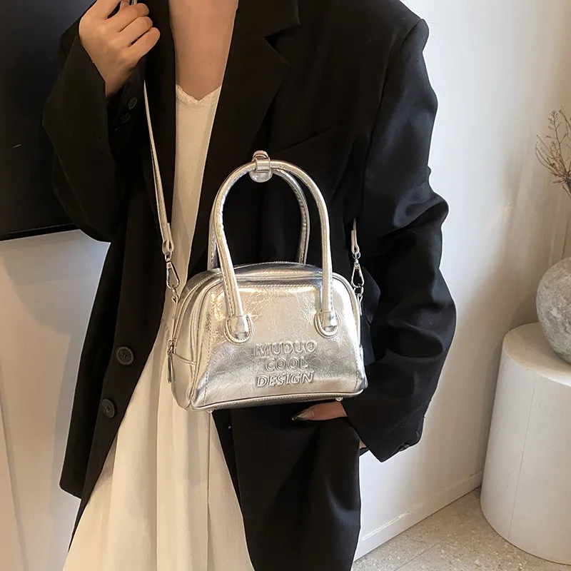 ROUNDOT PU Handbag Women's Silver/Black-7