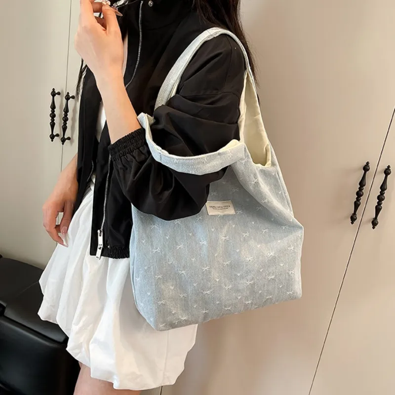 ROUNDOT Fabric Tote Bag, Shoulder Bag Unisex Light Blue/Blue-3