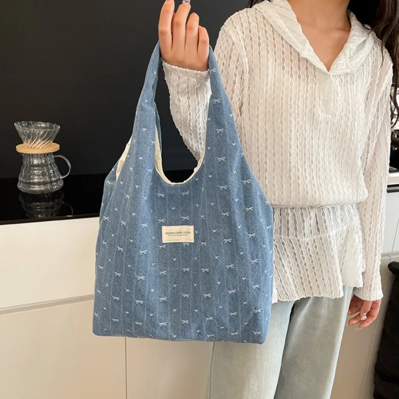ROUNDOT Fabric Tote Bag, Shoulder Bag Unisex Light Blue/Blue-13
