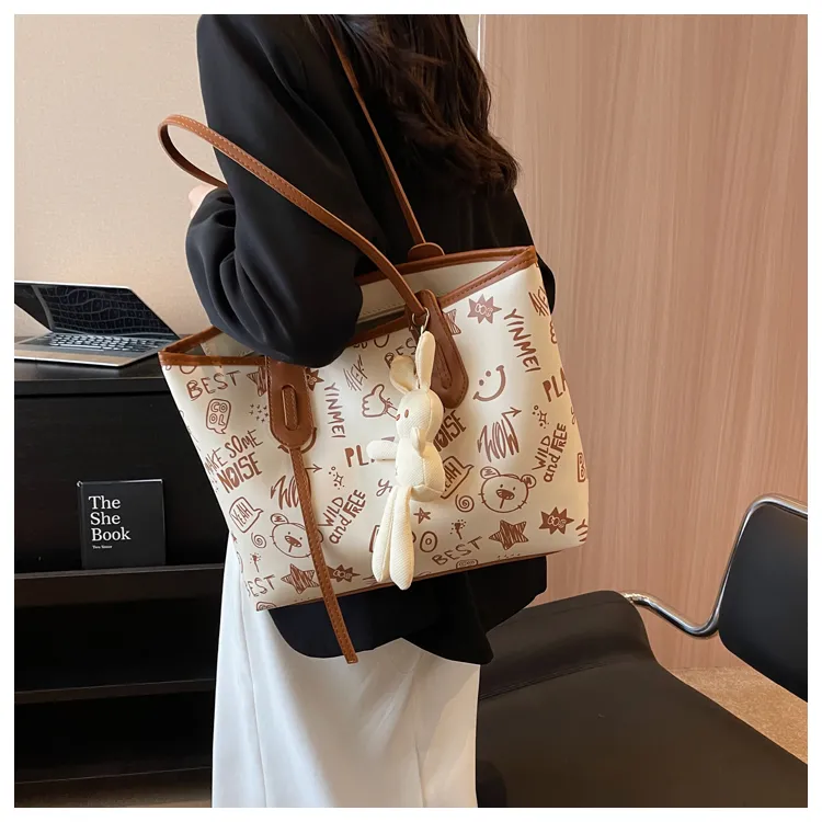 ROUNDOT PU Tote Bag Shopping Bag Crossbody Bag Shoulder Bag Women's Black/Blue/Pink/Brown-24