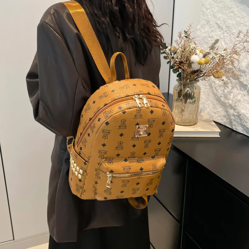 ROUNDOT PU Backpack Regular Women's Ecru/Black/Yellow-14