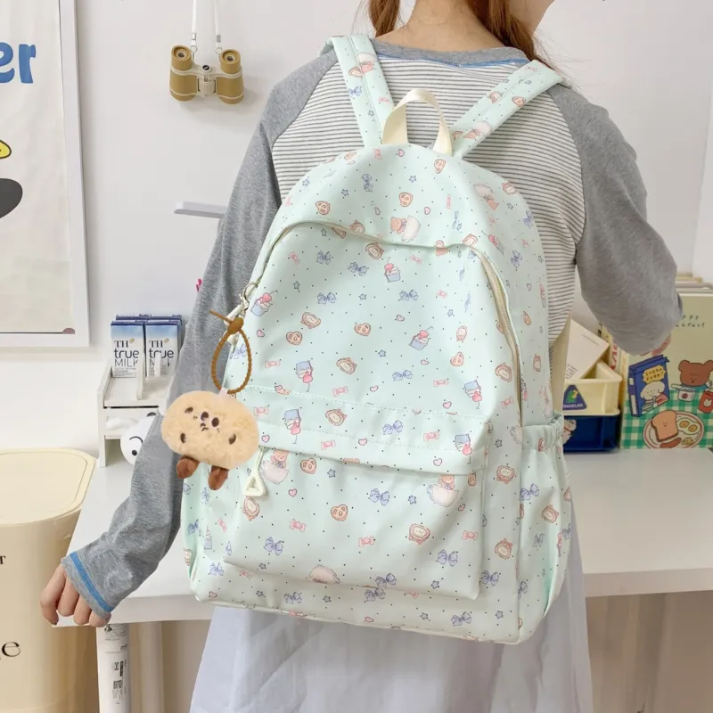 KINMAC Composite Cloth Backpack Unisex White Santa Hat/White Puppy/Green Bowknot-12