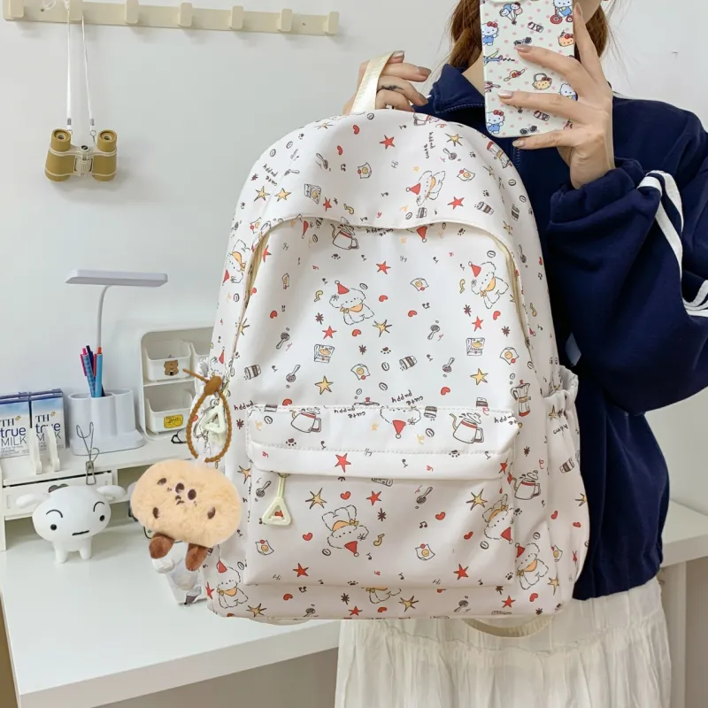 KINMAC Composite Cloth Backpack Unisex White Santa Hat/White Puppy/Green Bowknot-5