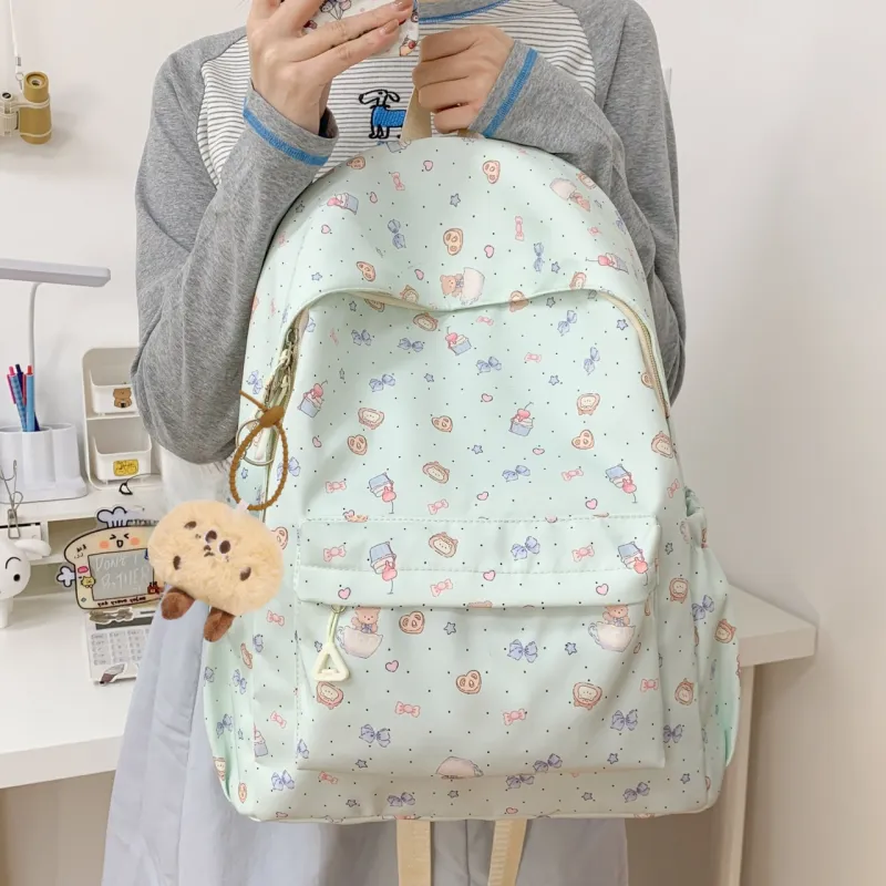 KINMAC Composite Cloth Backpack Unisex White Santa Hat/White Puppy/Green Bowknot-11