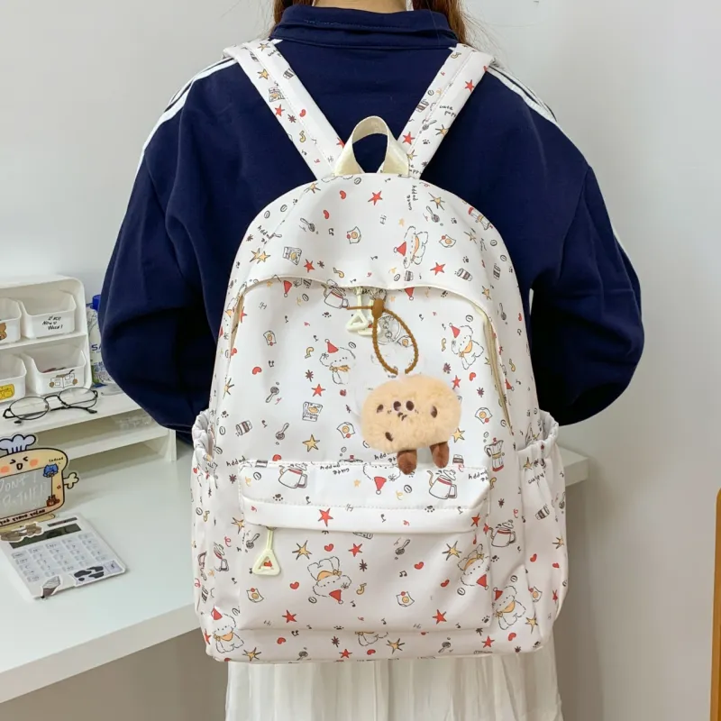 KINMAC Composite Cloth Backpack Unisex White Santa Hat/White Puppy/Green Bowknot-2