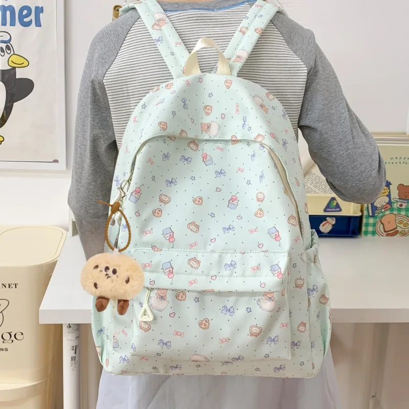 KINMAC Composite Cloth Backpack Unisex White Santa Hat/White Puppy/Green Bowknot-9