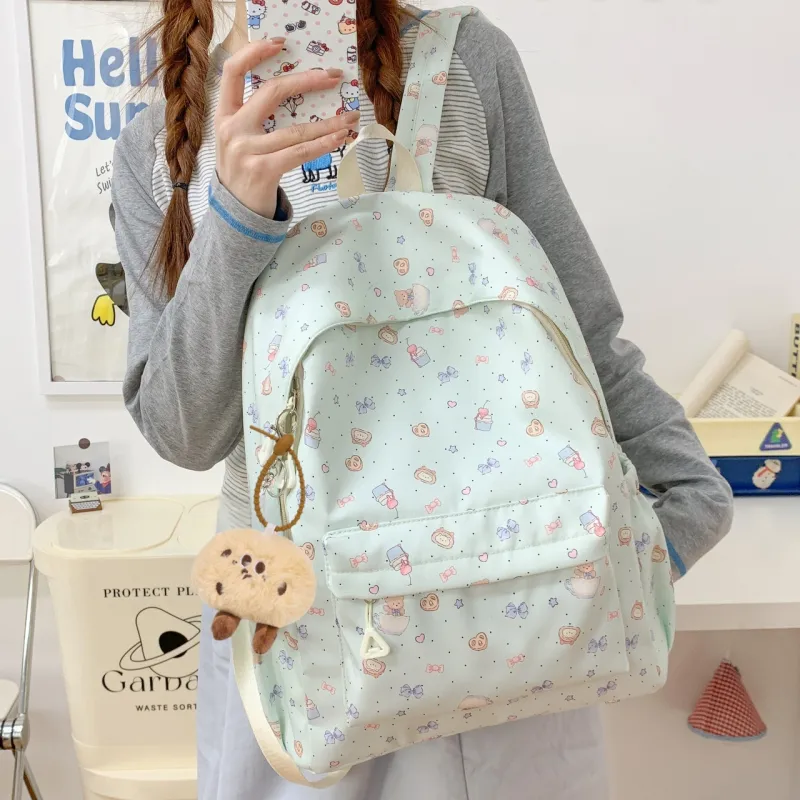 KINMAC Composite Cloth Backpack Unisex White Santa Hat/White Puppy/Green Bowknot-10