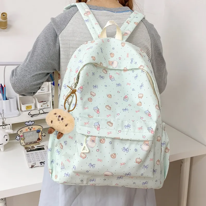 KINMAC Composite Cloth Backpack Unisex White Santa Hat/White Puppy/Green Bowknot-13