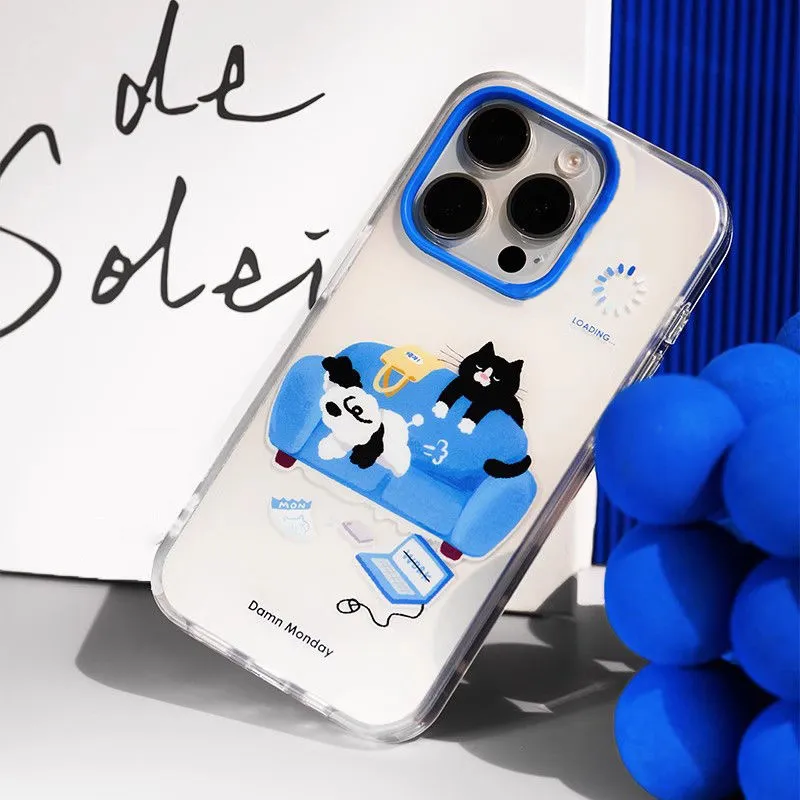 LONGYUGU Silicone Material Cute Sofa Cat And Dog Design Phone Case Compatible With Apple 11/12/13/14/15/16/Pro/Pro Max-1