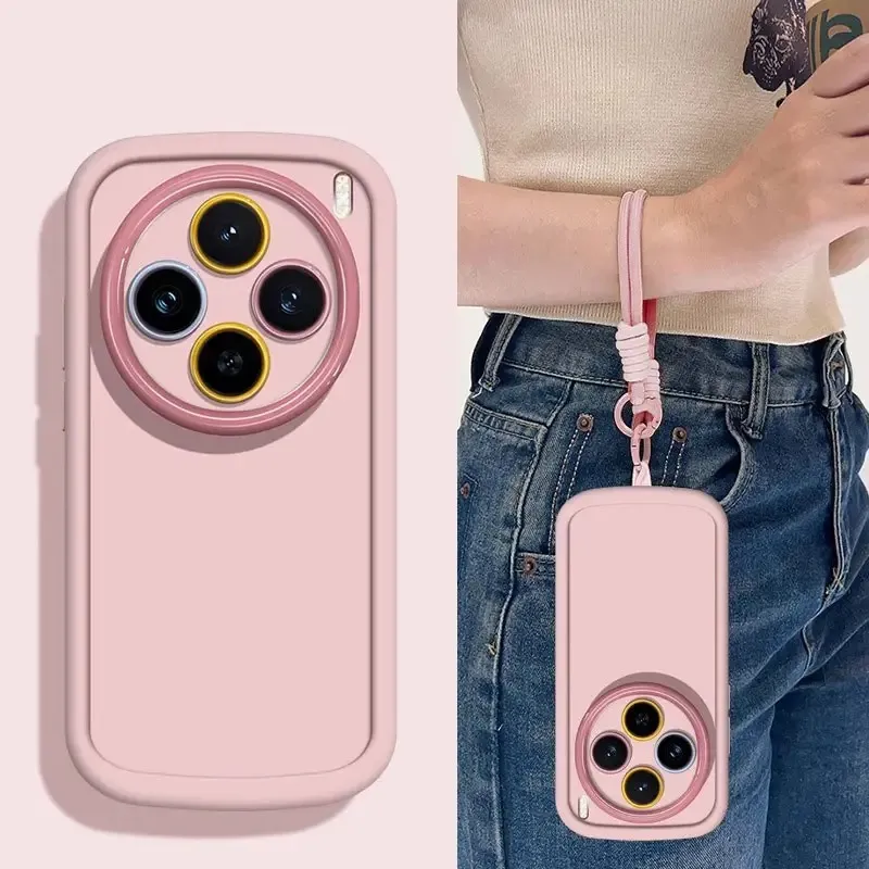 LONGYUGU Silicone Material Solid Color+Wrist Strap Fully Enclosed Phone Case Compatible With VIVO X Collection-5