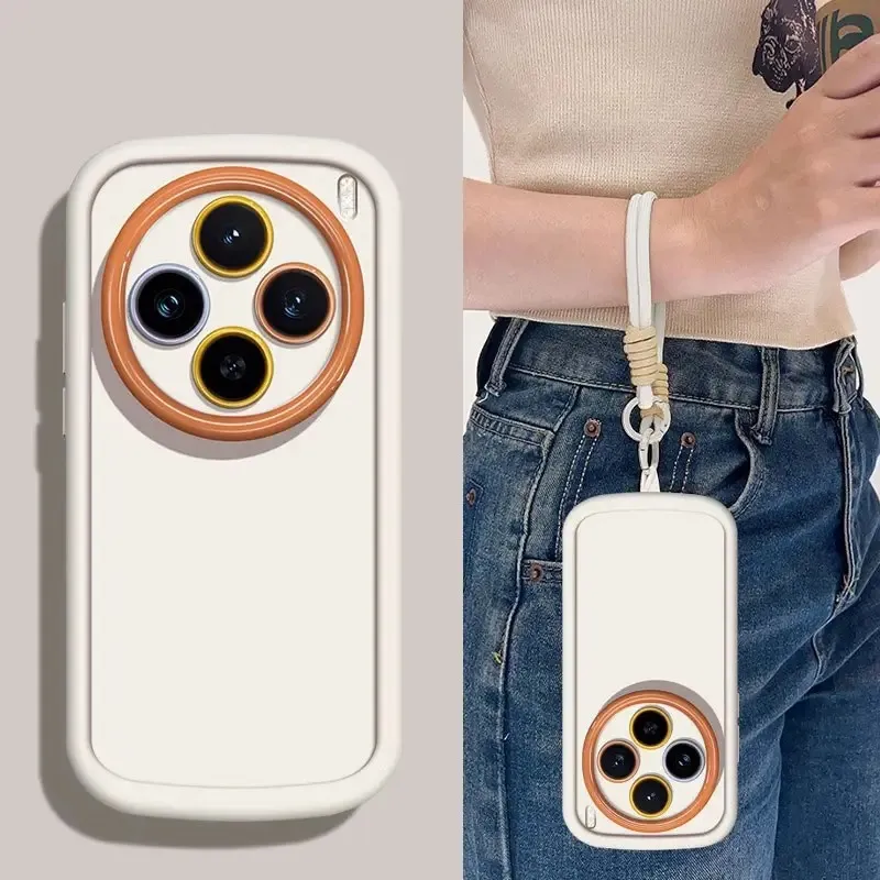 LONGYUGU Silicone Material Solid Color+Wrist Strap Fully Enclosed Phone Case Compatible With VIVO X Collection-1