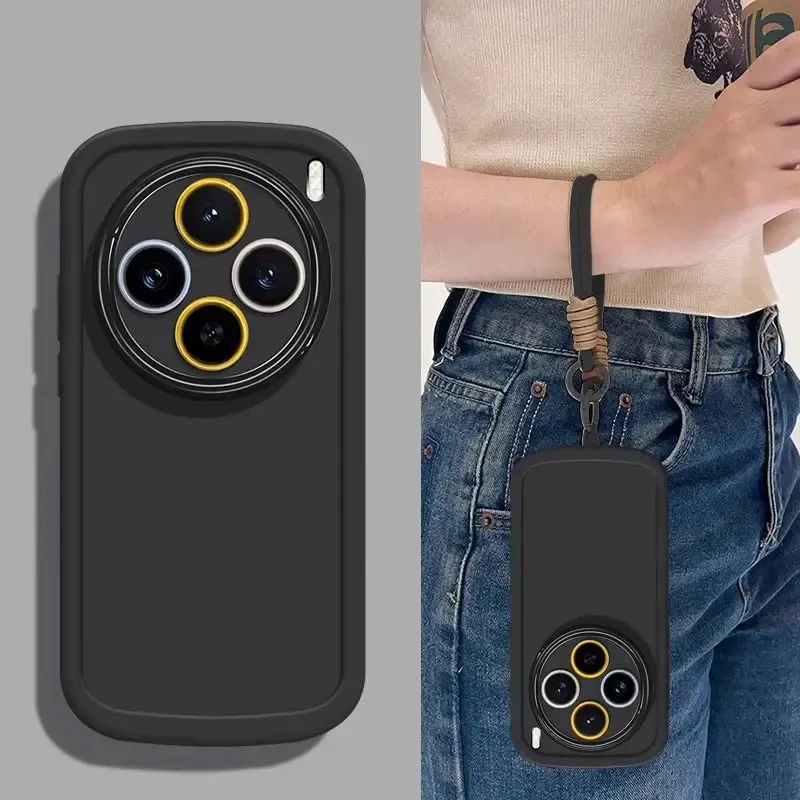 LONGYUGU Silicone Material Solid Color+Wrist Strap Fully Enclosed Phone Case Compatible With VIVO X Collection-3