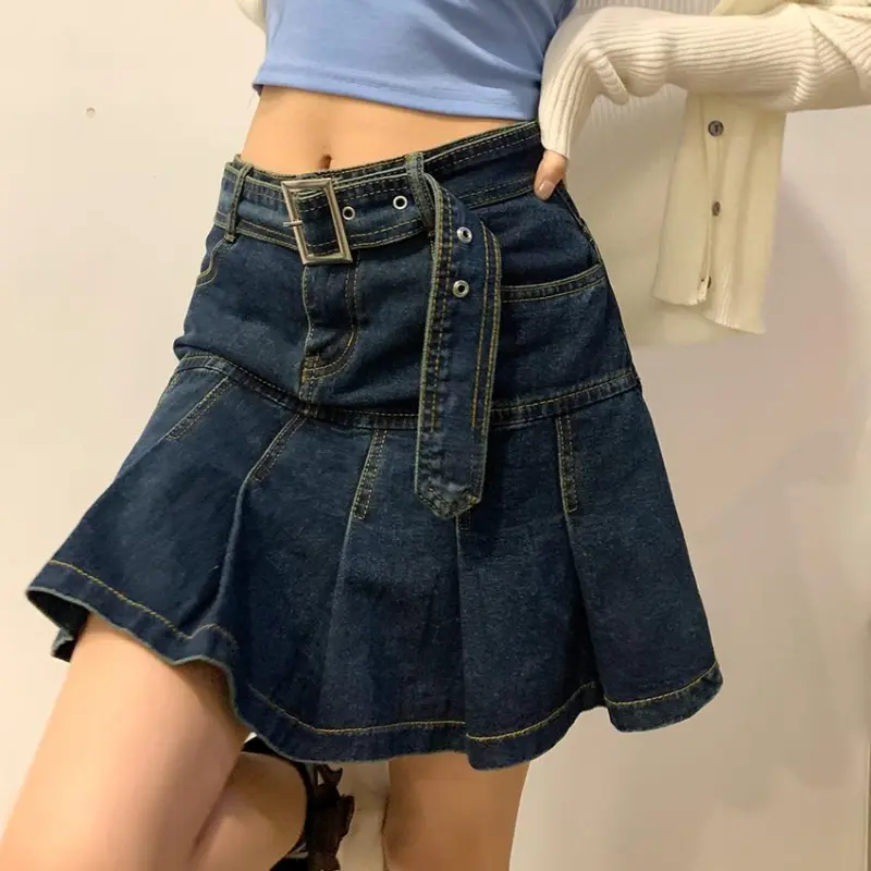 PAIN OR PLEASURE Denim Short Skirts Women's Blue-4