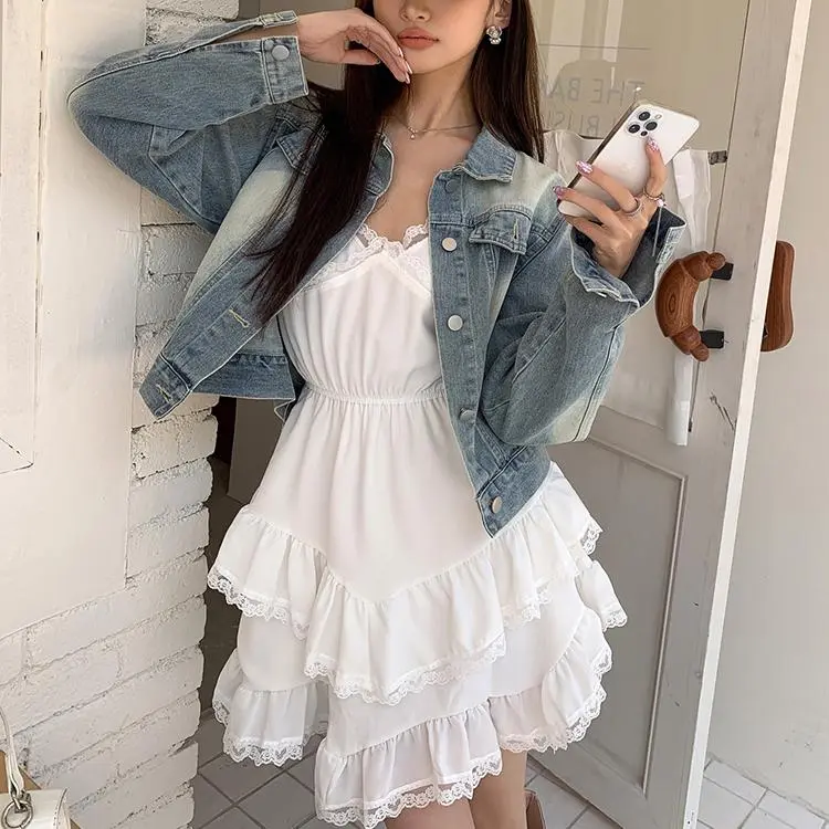 PAIN OR PLEASURE Summer Slip Dresses Women's White-4