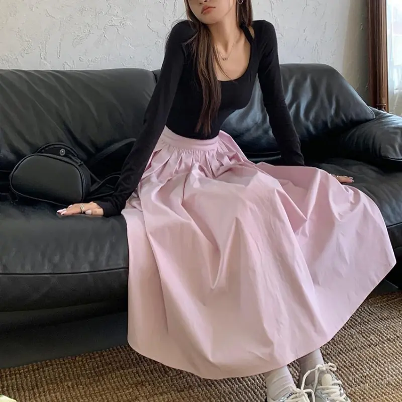 PAIN OR PLEASURE Summer Casual Long Skirt Women's Pink-3