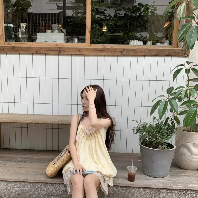 PAIN OR PLEASURE Summer Slip Dresses Women's Yellow-6